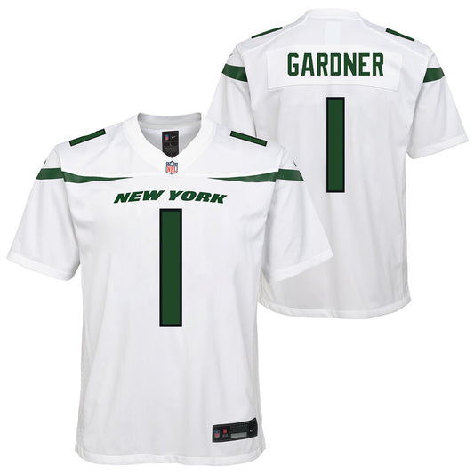 Youth Sauce Gardner New York Jets White Game Replica Jersey